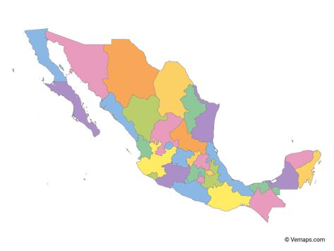 Multicolor Map of Mexico with States | Free Vector Maps Map Of Mexico, Outline Format, Mexico Map, Mexico Flag, Map Vector, Sleeve Tattoos, Vector Free, Map, Tattoos