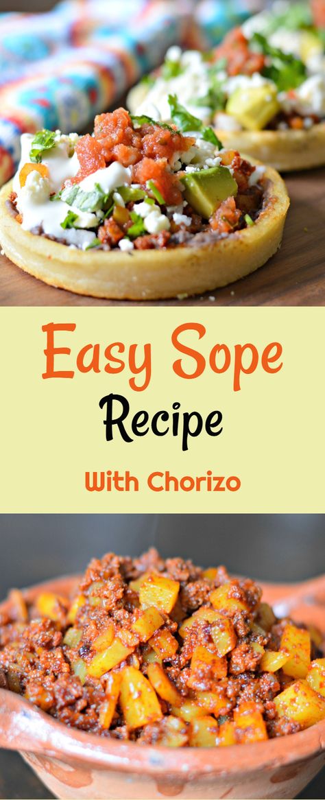 Sope Recipe, Sopes Recipe, Mexican Food Recipes Appetizers, Mexican Dinners, Chorizo And Potato, Mexican Appetizers, Kids Breakfast, Chorizo Recipes, Mexican Breakfast Recipes