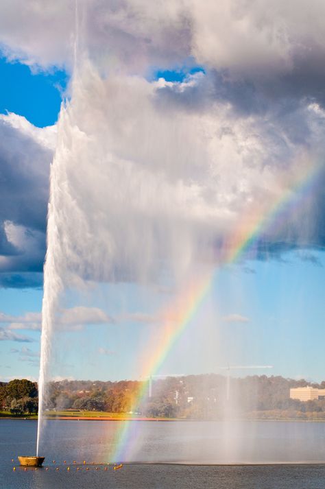 End of the rainbow  The Lake Burley Griffen Fountain, Australia Australia Canberra, Giant Whale, Australia Capital, Rainbow Lake, Rainbow Photography, Canberra Australia, Australian Capital Territory, Things To, Captain Cook