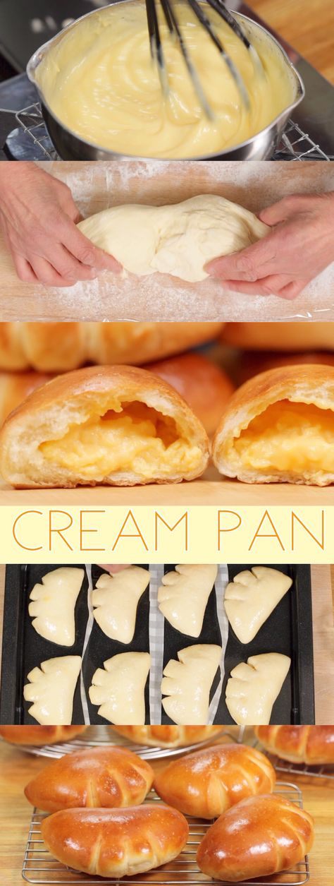 Custard Filling Recipe, Cream Pan, Desserts Japonais, Custard Buns, Japanese Pastries, Japanese Dessert Recipes, Recipe Japanese, Japanese Bread, Sweet Buns