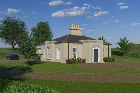 Lodge House Exterior, Irish Bungalow, Bungalow Facade, Lodge House Plans, House Designs Ireland, Grey Laminate Flooring, Georgian Style Homes, Lodge Design, Lodge Ideas