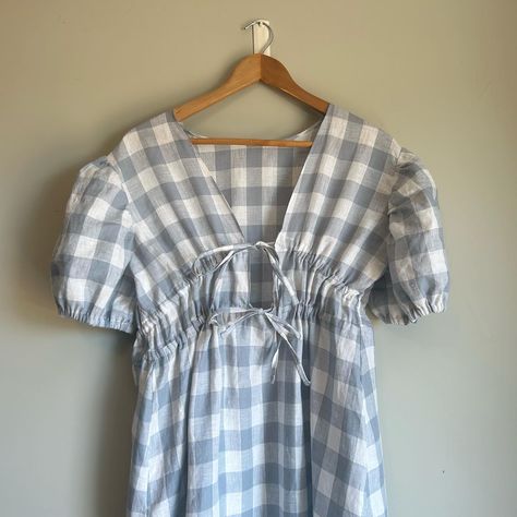 Nothing beats a sweet summer dress made in Gingham Linen 💙 This is our Bold Duck Egg Gingham Linen sewn up as an Elliot Top by Cool Stitches modified into a dress!⁠ ⁠ We love the little tie details on this stunning dress 🥰⁠ ⁠ #TheFabricStore Elliot Top, Cool Stitches, Gingham Linen, Sweet Summer, Duck Egg, Gingham Dress, Top Dress, Stunning Dresses, Dress Making