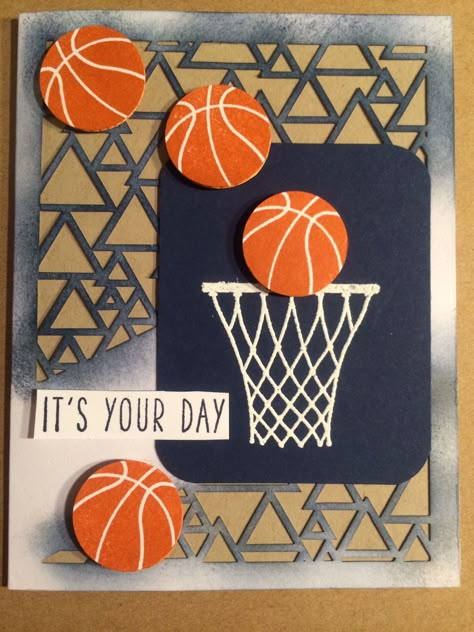 Stampin Up Paper Pumpkin May 2016, Many Manly Occassions by Pat McG. Sports Day Decoration, Card Basket, Pumpkin Cards, Masculine Birthday Cards, Birthday Cards For Boys, Boy Cards, Cards For Men, Teen Birthday, Sports Day