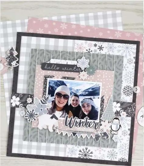 2 Page Layouts Scrapbooking, Echo Park Layouts, Scrapbook Layout Ideas, Winter Scrapbook Layouts, Winter Scrapbook, Winter Scrapbooking, Walking In A Winter Wonderland, Christmas Scrapbook Pages, Scrapbook Design Layout