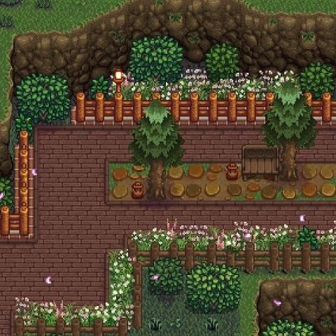 backwoods! Stardew Valley Decorating Ideas, Stardew Valley Efficient Farm Layout, Stardew Valley Farm Layout Co-op, Stardew Valley Woodland Farm Layout, Stardew Valley Fence Ideas, Stardew Valley Crops Layout, Stardew Valley Starter Farm Layout, Stardew Honey Layout, Wilderness Farm Layout Stardew