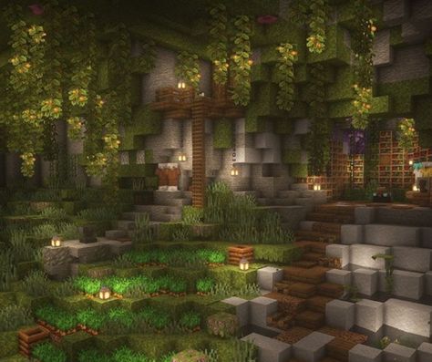 Minecraft Cave House Ideas Outside, Cave Houses In Minecraft, Lush Cave Hobbit Hole Minecraft, House In A Cave Minecraft, Underground Cave Minecraft, Minecraft Cave City Ideas, Minecraft House Cave Ideas, Lushcave Base Minecraft, Inside Cave Houses Minecraft