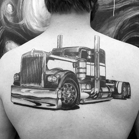 60 Truck Tattoos For Men - Vintage and Big Rig Ink Design Ideas Truck Tattoos, Trucker Tattoo, Hot Rod Tattoo, Peterbilt Truck, Truck Tattoo, Ancient Tattoo, C Tattoo, Tattoo For Son, Custom Big Rigs