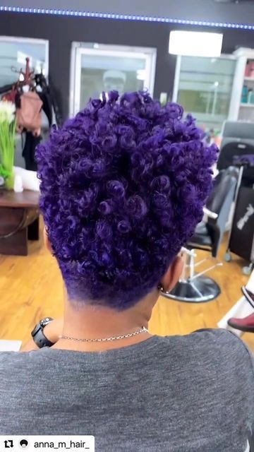 Purple Twa Natural Hair, Black Women Purple Hair, Purple Pixie Cut Black Women, Lavender Hair Black Women, Tapered Twa Hairstyles, Purple Short Hair, Curly Purple Hair, Purple Afro, Purple Natural Hair