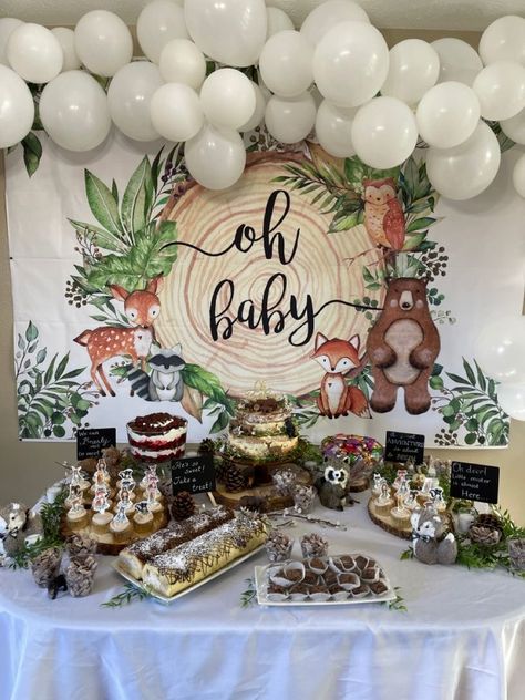 Rustic Woodland Baby Shower Ideas, Forrest Animal Baby Shower Theme, Woodland Baby Shower Dessert Table, Forest Baby Shower Theme Girl, Whimsical Woodland Baby Shower Ideas, Woodsy Baby Shower Theme, Forest Baby Shower Theme Boys, Boho Woodland Baby Shower Ideas, Woodland Themed Baby Shower Girl