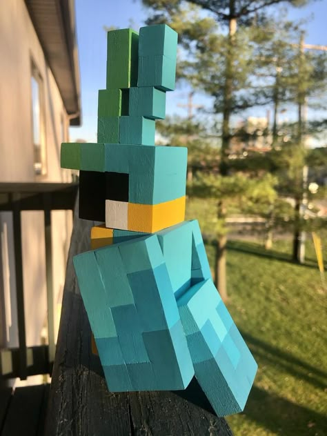 Handmade Minecraft Parrot | Etsy Minecraft Parrot Wooden Block, Minecraft Parrot, Block Painting Ideas, Crafts When Bored, Minecraft Irl, Diy Minecraft Decorations, Wood Blocks Diy, Diy Minecraft Birthday Party, Minecraft Plush