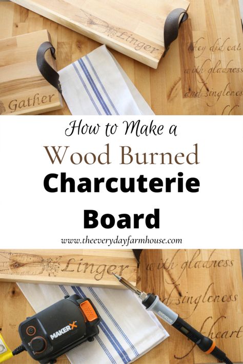 Wooden Boards For Food Diy Wood, Diy Wooden Charcuterie Board Ideas, Build Charcuterie Board Wood, Wood Burned Charcuterie Board Diy, Woodburned Charcuterie Board, How To Make A Wooden Charcuterie Board, Make Charcuterie Board Wood, Charcuterie Board Design Ideas Cricut, Charcuterie Board Cricut