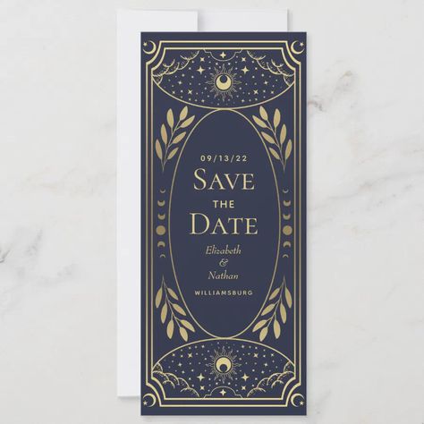 Gold and Navy Mystical Tarot Card Save the Date Elegant Save The Date, Magnetic Card, Save The Date Card, Gothic Wedding, Halloween Wedding, Wedding Invite, Wedding Saving, Simple Weddings, Christmas Photo Cards