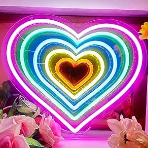 Heart Neon Sign, Love Heart Shaped LED Light Signs for wall decor, Pink Heart Neon Rainbow Light Sign for Girl's Room Dorm Wedding Anniversary Day Birthday Party Decor, Christmas New Year Decorations Led Light Signs, Heart Neon Sign, Neon Heart Light, Heart Neon, Wall Decor Pink, New Year Decorations, Pink Room Decor, Heart Party, Heart Lights