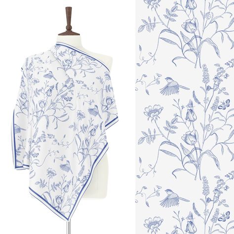 Blue Floral Scarf, Wildflowers and Bird Silk Scarf, Botanical Scarf, 100% Silk Habotai, Square Scarf, Silk Scarf women Botanical Scarf, Print Scarf Design, Luxury Silk Scarves, Scarf Silk, Scarf Women, Floral Scarf, Scarf Design, Silk Scarves, Square Scarf