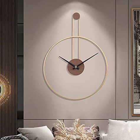 YISITEONE Large Decorative Wall Clock for Living Room,Metal & Walnut Dial Home Decor Silent Non Ticking Lightweight Clocks for Bedroom, Study, Office Decorations, 28.7''×21.6'',Gold Large Wall Clock Decor, Giant Wall Clock, Watch Wall, Big Wall Clocks, Big Clock, Large Wall Clock Modern, Clock For Living Room, Decorative Wall Clock, Wall Clocks Living Room