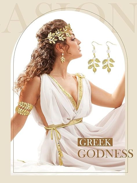 Goddess Costume Accessories, Leaves Crown, Upper Arm Cuff Bracelet, Toga Costume, Upper Arm Cuff, Arm Cuff Bracelet, Upper Arm Cuffs, Earring Bridal, Yellow Costume