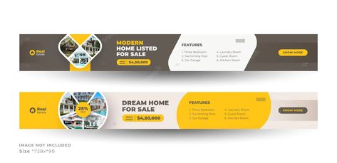 Premium Vector | Real estate home for sale large banner template Large Banner Design, Graphic Design Ads, Youtube Banners, Social Media Banner, Home List, Web Banner, Banner Template, Facebook Cover, Social Media Template