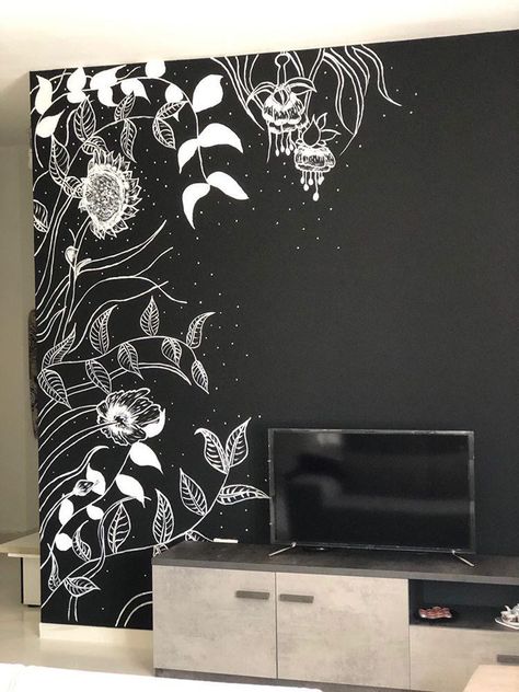 Tattoo Mural, Nails Art 2022, Nails Types, Easy Toe Nail Art, Chalk Mural, Black Wall Mural, Toe Nail Art Designs, Chalk Wall Art, Botanical Mural