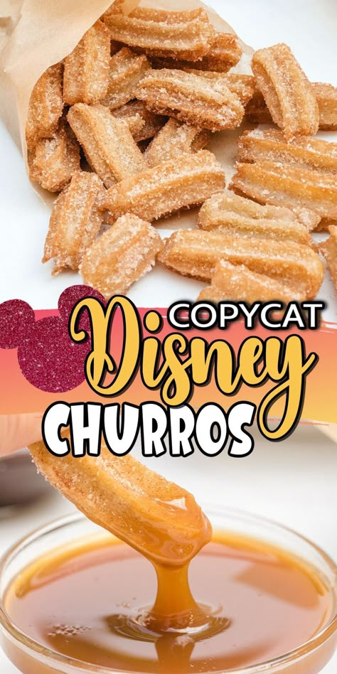 Disney Churros, Best Churros Recipe, Disneyland Churros, Disney Dessert Recipes, Disney Foods, Best Treats, Chocolate Dipping Sauce, Frosted Lemonade, Unique Snacks