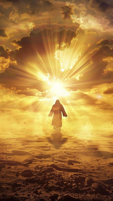 #Ethereal Divine Light: A majestic figure illuminated by #divinerays stands in a #surreal, #golden #cloudcovered #landscape. #sunset #mystical #divine #sunlight #aiart #aiphoto #stockcake ⬇️ Download and 📝 Prompt 👉 https://stockcake.com/i/ethereal-divine-light_834705_893156 Angel Books, Rays Of Light, Sunset Silhouette, Landscape Sunset, Shining Light, Light Images, Desert Sunset, Divine Light, Angels In Heaven