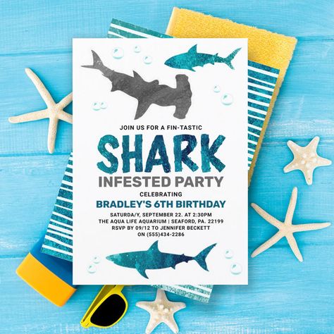 Shark Themed Birthday Party Invitations, Shark Wedding, Shark Themed Birthday, Shark Birthday Party Invitation, Birthday 2023, Shark Themed Birthday Party, Diy Birthday Invitations, Shark Birthday Party, Modern Birthday