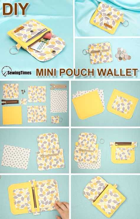 Cloth Wallets Diy, Mini Pouch Sewing Pattern, Diy Mini Wallet, Dompet Koin Diy, Mini Sewing Projects, Diy Pouch Tutorial, Wallet Diy, Wallet Sewing Pattern, Sew Wallet