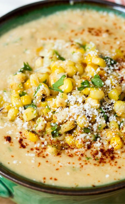 With Cotija cheese, cilantro, sour cream, and lime, Mexican Street Corn Soup is a fun and full-flavored way to serve sweet summer corn. It’s easy to prepare, too! Mexican Street Corn Soup, Street Corn Soup, Meatless Dinners, Corn Soup, Cotija Cheese, Mexican Street Corn, Summer Corn, Street Corn, Mexican Street