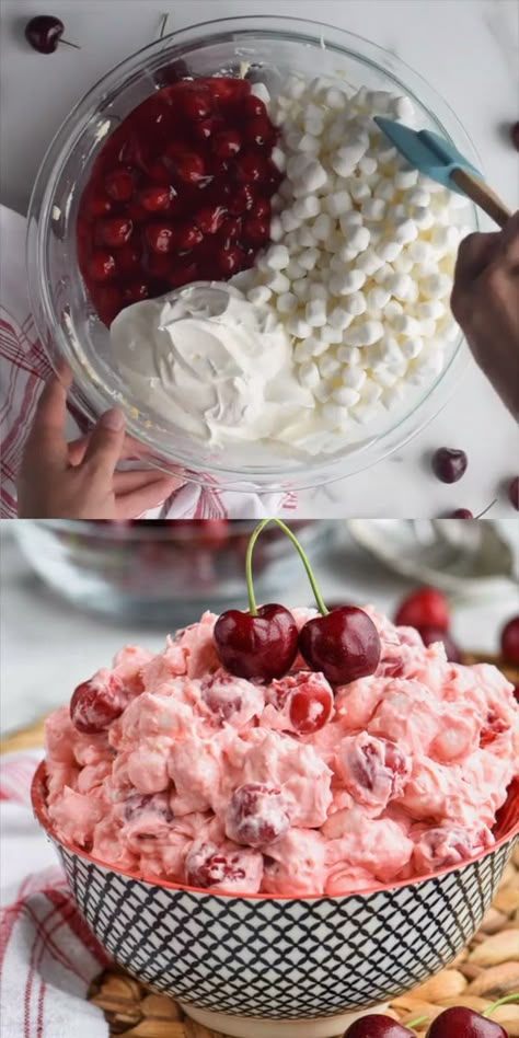 Cherry Cheesecake Fluff, Cheesecake Fluff, Fluff Recipe, Fluff Desserts, Salad Easy, Jello Desserts, Cherry Desserts, Ambrosia Salad, Cherry Cheesecake