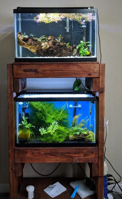 Fish Tank Rack Ideas, Aquarium Stands Ideas, Diy Fish Tank Stand 10 Gallon, Diy 10 Gallon Aquarium Stand, 20 Gallon Long Aquarium Stand, Aquarium Stand Ideas Diy, Multiple Aquarium Setup, Diy Fishtank Stands, Aquarium Shelf Ideas