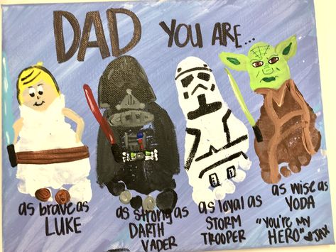 Starwars Fathers Day Craft, Star Wars Footprint Art, Diy Father's Day Gifts From Toddler, Toddler Footprint Art, Nicu Crafts, Handprint Ideas, Baby Hand And Foot Prints, Diy Father's Day Cards, Baby Art Crafts