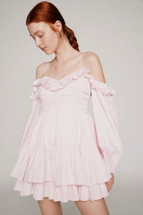 Love Shack Fancy Zennia Off-The-Shoulder Mini Dress | Urban Outfitters Loveshackfancy Dress, Fancy Short Dresses, Butterfly Fashion, Love Shack Fancy, Sister Jane, Pink Fits, Urban Dresses, Lace Midi, Female Model