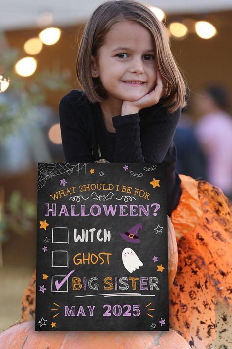 Big Sister Sign | Halloween Pregnancy Announcement | Big Sister Announcement | Promoted To Big Sister Sign | Sibling Pregnancy Announcement Ideas | Second Baby Announcement | Pregnancy Announcement Photoshoot 3rd Grandchild Announcement, Halloween Big Sister Announcement, Halloween Baby Announcement Ideas, Halloween Pregnancy Announcement Baby 2, Big Sister Christmas Announcement, Sibling Baby Announcement Ideas, Fall Pregnancy Announcement Baby #2, Pregnancy Announcement Second Baby, Little Sister Announcement