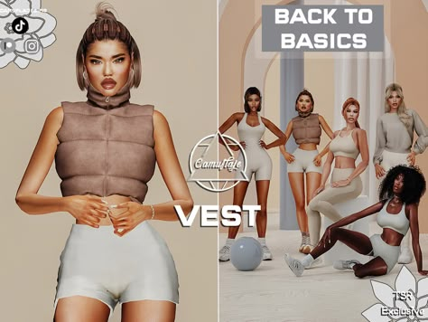 The Sims Resource - Back To Basics Collection - Vest Sims 4 Vest, Black Sims, Alpha Cc, Play Sims 4, Cc Furniture, Short Puffer Jacket, Play Sims, Female Clothes, Sims 4 Cc Furniture