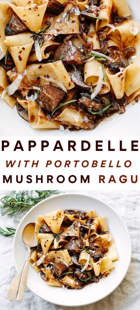 Pappardelle Pasta with Portobello Mushroom Ragu Pasta Dinner Recipes Vegetarian, Mushroom Pappardelle, Vegetarian Pasta Recipes Easy, Vegetarian Pasta Recipe, Pasta With Mushrooms, Mushroom Ragu, Dinner Recipes Vegetarian, Pappardelle Pasta, Vegetarian Pasta Recipes