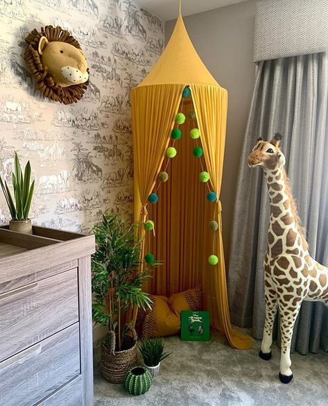 Spotted: Our Giant Plush Giraffe 🦒 in a cozy kid's room corner!   We love this decor by @our_oakland_home!   #nurserydecor #decorinspiration #kidsroomdecor #safaritheme #kidsroomdesign #nurseryinspo #nurseryideas #kidsroomideas #playroomideas Safari Toddler Room, Kids Safari Bedroom, Safari Bedroom Kids, Safari Playroom, Safari Room Decor, Jungle Bedroom Theme, Jungle Theme Rooms, Green Kids Rooms, Kids Jungle Room