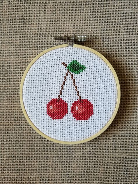 Counted Cross Stitch Cherries Pattern - PDF Download Cherry Cross Stitch Pattern, Thank You Cross Stitch, Cross Stitch Patterns Easy, Beading Patterns Free Tutorials, Cool Cross Stitch, Cross Stitch Patterns Free Disney, Rose Craft, Stitch Cards, Cross Stitch Beginner