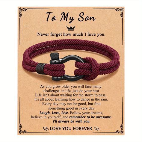 1 Pcs To My Son Bracelet From Mom With Inspirational Love Quotes Birthday Gifts Graduation Gift From Mom And Dad Thanksgiving Christmas Gift To Son - Kid's Fashion - Temu School Christmas Gifts, To My Grandson, Teenage Son, Gifts For Teen Boys, Rope Jewelry, My Grandson, To My Son, Inspirational Bracelets, Woven Bracelet