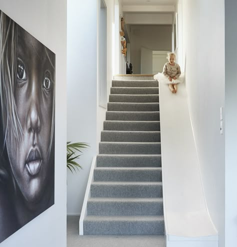 This stylish North Shore home has an indoor slide for the kids Staircase Slide, Boho Chic Interior Design, Stair Slide, Boho Chic Interior, Bohemian Bedroom Design, House Slide, Indoor Slides, Take The Stairs, Staircase Design