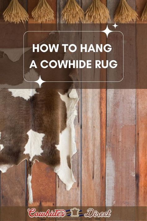 A cowhide rug is a fabulous addition to your house, be it adorning your living room, bedroom, or study. It’s eye-catching, gives a true feeling of luxury, and you’re guaranteed to have a unique design. Cow hides are like fingerprints: always one-of-a-kind! Cow Hide Rug On Wall, Cow Rug Bedroom, Cow Rug Living Room, Cowhide On Wall Ideas, Cowhide Rug On Wall, Cow Hide Decor, Cowhide Bedroom, Rug On Wall, Western Office Decor