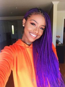 Purple Braids Styles: 35 Gorgeous Purple Braids Hairstyles Purple Box Braids, Black Box Braids, Colored Box Braids, Purple Braids, Cute Box Braids, Colored Braids, Long Box Braids, Hairstyle Trends, Senegalese Twist