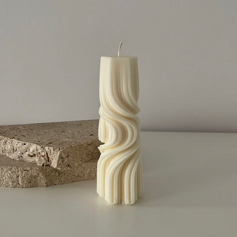 Our New Maya Pillar 🕯️ we love the unique design and flow of Maya — available to shop on our website #enlightaesthetics #candles #aesthetic #homedecorideas #handmade #smallbusiness Spiral Column, Concrete Trays, Holiday Party Shoes, Candles Aesthetic, Linen Furniture, Lavender Field, Sweet Citrus, Skincare Gift Set, French Lavender