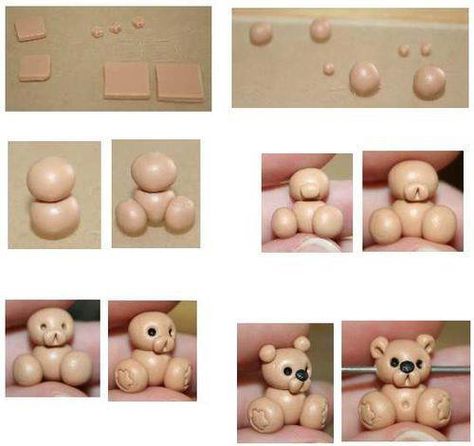 www.facebook.com/pages/Cake-Decorating-Tutorials/200747390056693 Make A Teddy Bear, Clay Bear, Fondant Animals, Fondant Tutorial, Polymer Clay Animals, Fondant Figures, A Teddy Bear, Clay Figurine, Fimo Clay