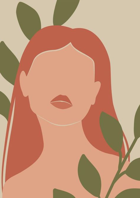 Abstract illustration of young woman with leaves. Contemporary art poster Buddhism Wallpaper, Poster Advertisement, Jewelry Packaging Design, Women Illustration, Abstract Art Poster, Jewelry Display Cards, Abstract Woman, Handmade Packaging, Abstract Illustration