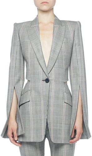 Alexander McQueen Prince of Wales Open-Back Jacket Alexander Mcqueen Ready To Wear, Alexander Mcqueen Jacket, Alexander Mcqueen Dresses, Mcqueen Fashion, Pantsuits For Women, Printed Blazer, Back Women, Prince Of Wales, Blazer Fashion