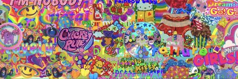 #fashion #colorful #rainbow #clothes #hobicore Kidcore Youtube Banner, Rainbow Clothes, Aesthetic Header, Kidcore Aesthetic, Scene Kids, Scene Emo, Youtube Banners, Emo Scene, Colorful Rainbow