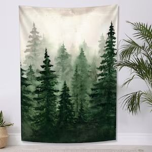 Tapestries landscape tapestry colorf... - Etsy Drawings With Paint, Mountain Tapestry, Worship Art, Bedroom Makeover Ideas, Tapestry Nature, Tree Tapestry, Forest Tapestry, Large Tapestries, Youth Room