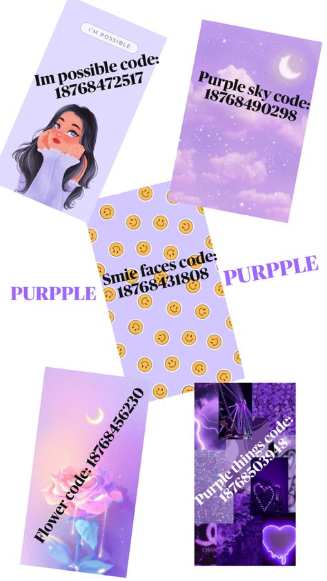 Purple decal’s codes for bloxburg Purple Decal Codes, Purple Decals Bloxburg, Purple Decals, Codes For Bloxburg, Decals Bloxburg, Decals Codes, Bloxburg Decals Codes, Decal Codes, Bloxburg Decals