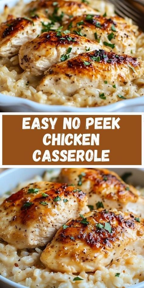 Discover the ultimate comfort dish with this No Peek Chicken Casserole recipe. Made with tender chicken and rice, this easy meal is perfect for weeknight dinners and is packed with flavor. Try it tonight. No Peel Chicken Casserole, Chicken No Peek Recipe, No Peek Chicken Casserole Recipes, No Peek Chicken With Minute Rice, One Pan No Peek Chicken And Rice, Chicken Recipes Without Cheese, No Peak Chicken And Rice Casserole, Easy Chicken Breast Recipes For Dinner, Uncle Bens No Peek Chicken And Rice