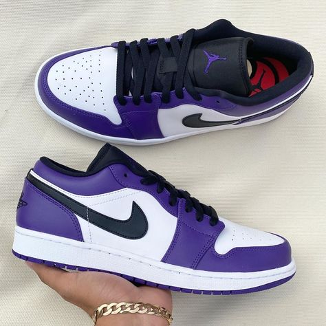 Court Purple Jordan 1, Jordan 1 Low Purple, Air Jordan 1 Low Court Purple, Jordan 1 Low Court Purple, Fancy Sneakers, Sneaker Closet, Nike Jordans, Jordans Shoes, Preppy Shoes