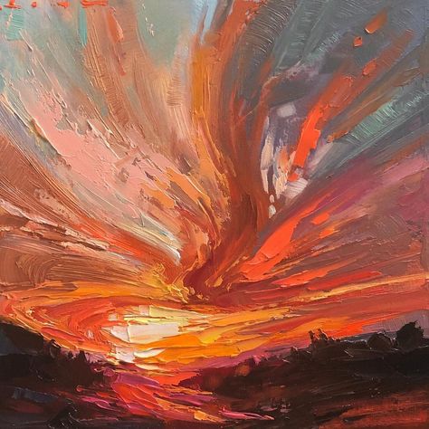 Simple Impressionism Art, Widget Background, Orange Landscape, Sunset Paintings, Oil Pastel Landscape, Sunset Oil Painting, Chris Long, Vibrant Background, Abstract Sunset